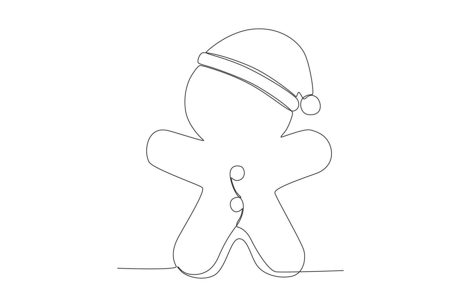 vector single continuous line drawing of Gingerbread with santa hat