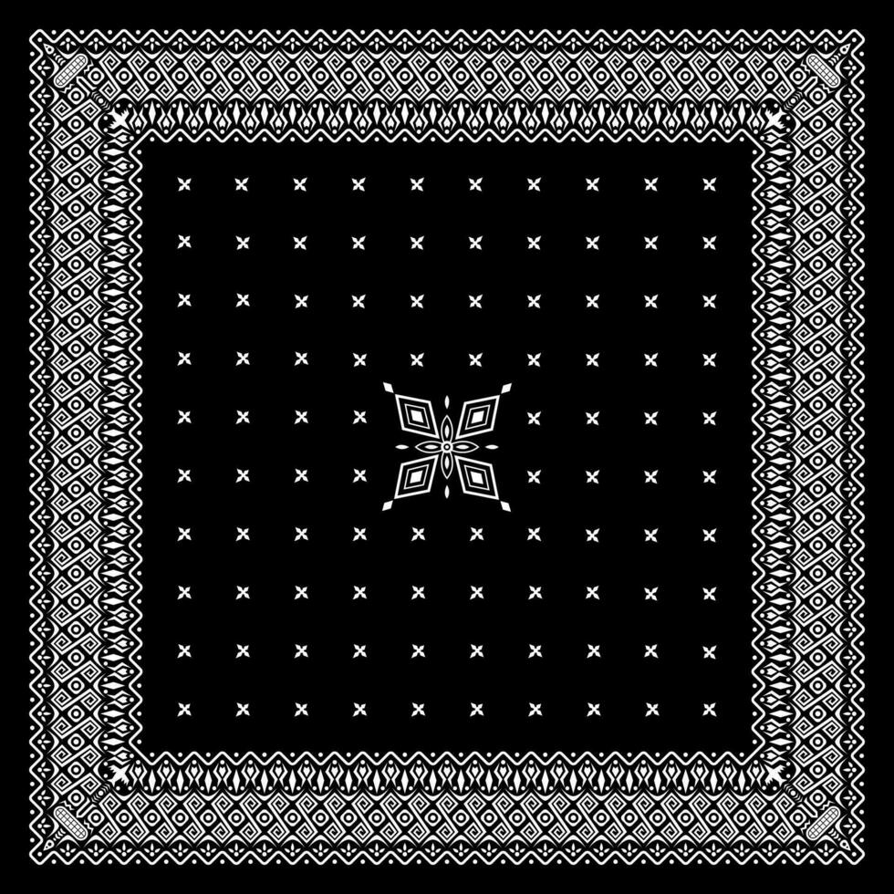 Simple Black Bandana decorated with white geometric ornament that can be applied to fabrics of various colors vector