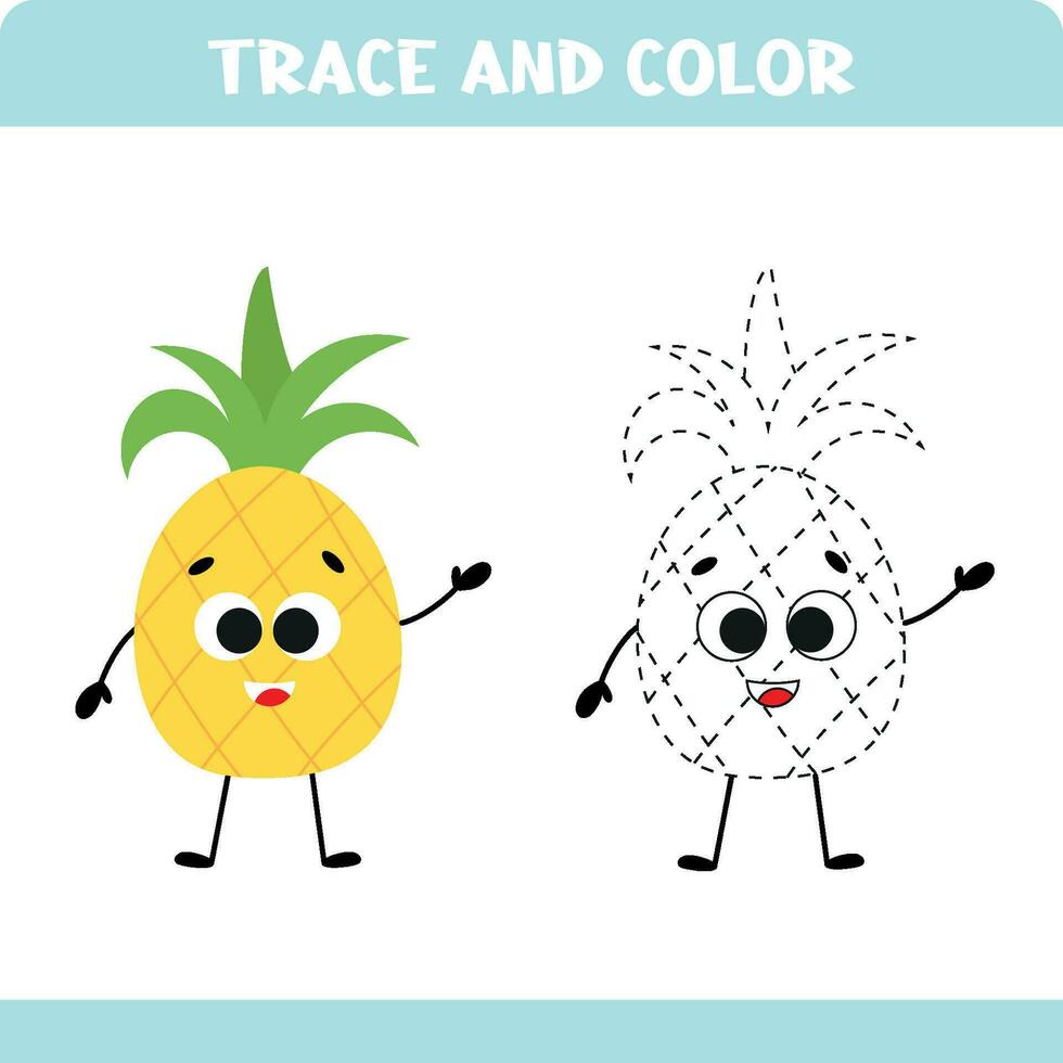 Pineapple. Trace the line game for kids. Educational activity worksheets. vector