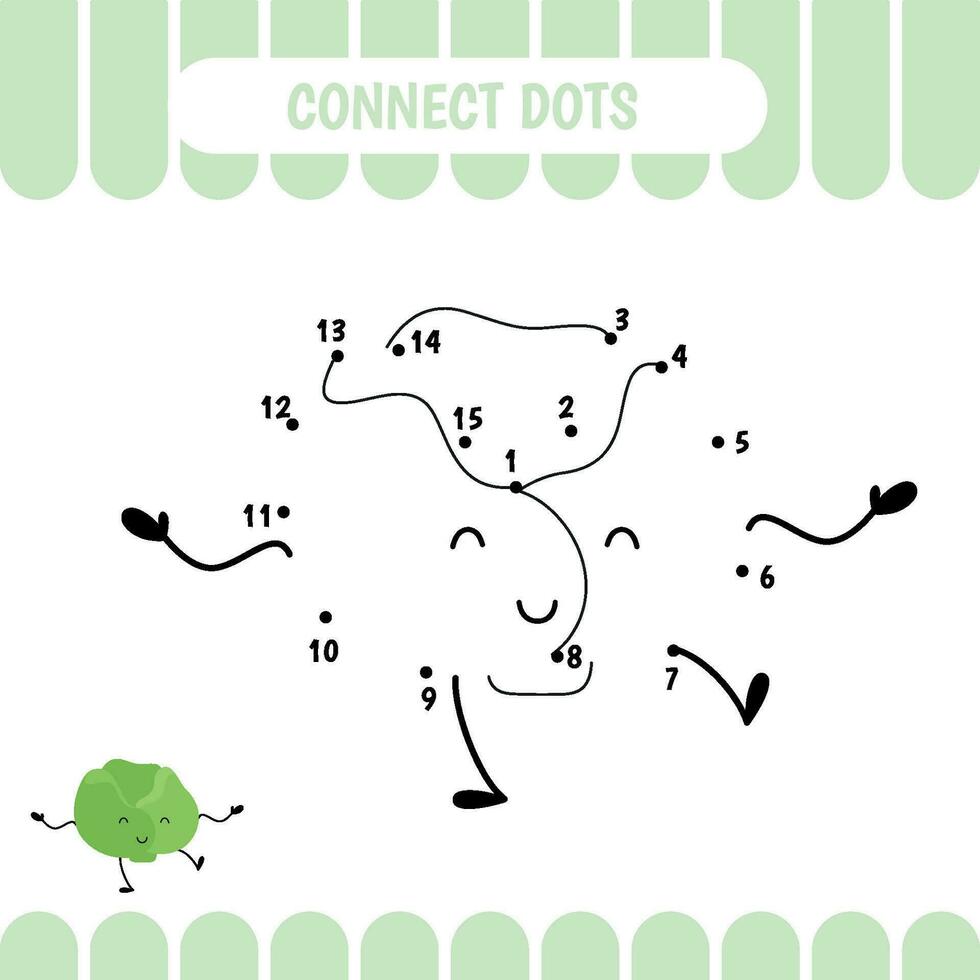 Dot to dot educational game for preschool kids. Cabbage. Activity worksheet. Counting number  handwriting practice. Vector Illustration.