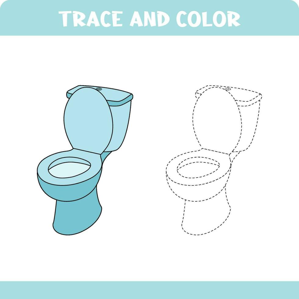 Activity page for kids education. Trace and color worksheet for kids. Tracing objects. Color page. Toilet vector
