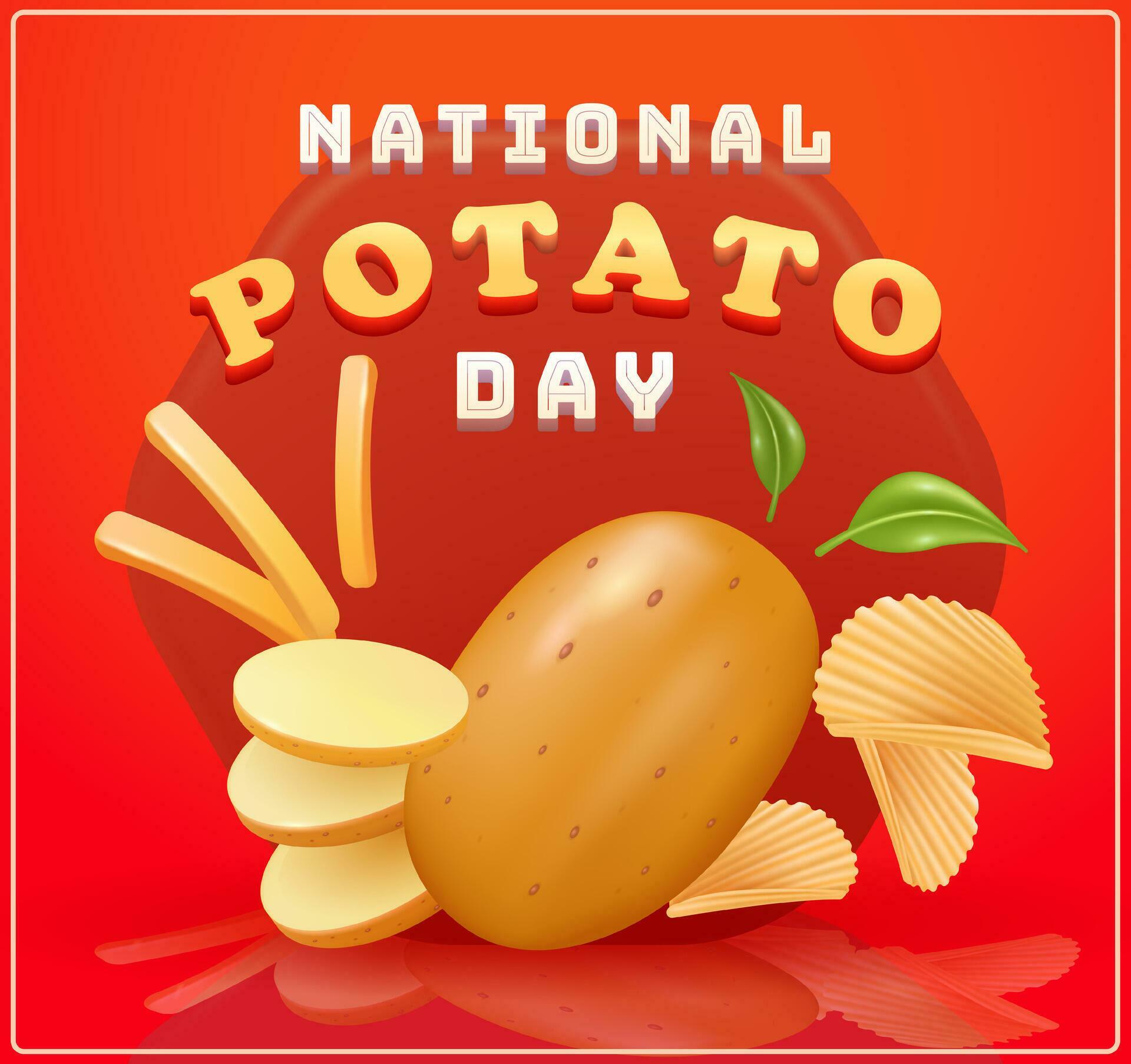 National Potato Day. 3d vector illustration of creative concepts of raw