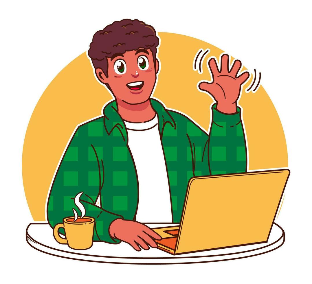 A black man studying or working on a laptop vector
