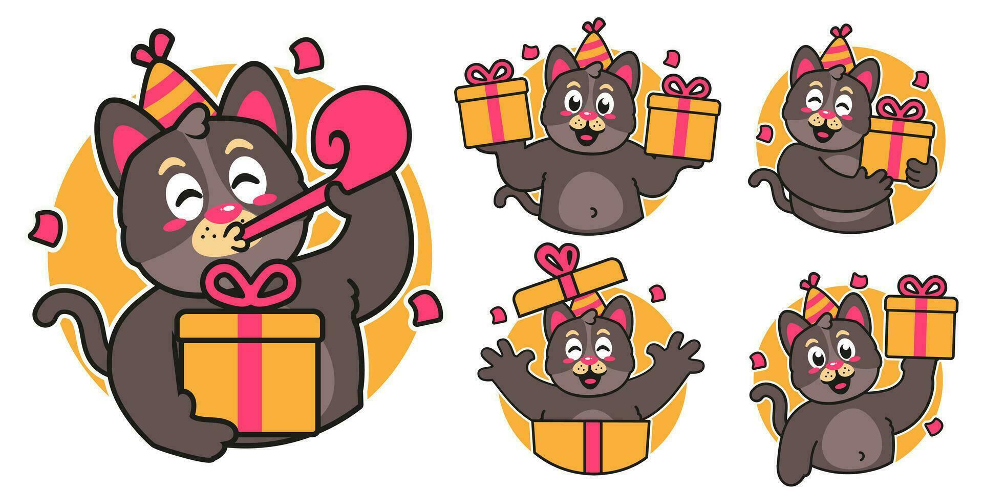 Birthday Black Cat stickers vector