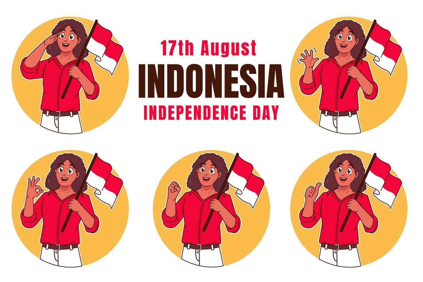 mujer participación indonesio bandera, Indonesia independencia día vector