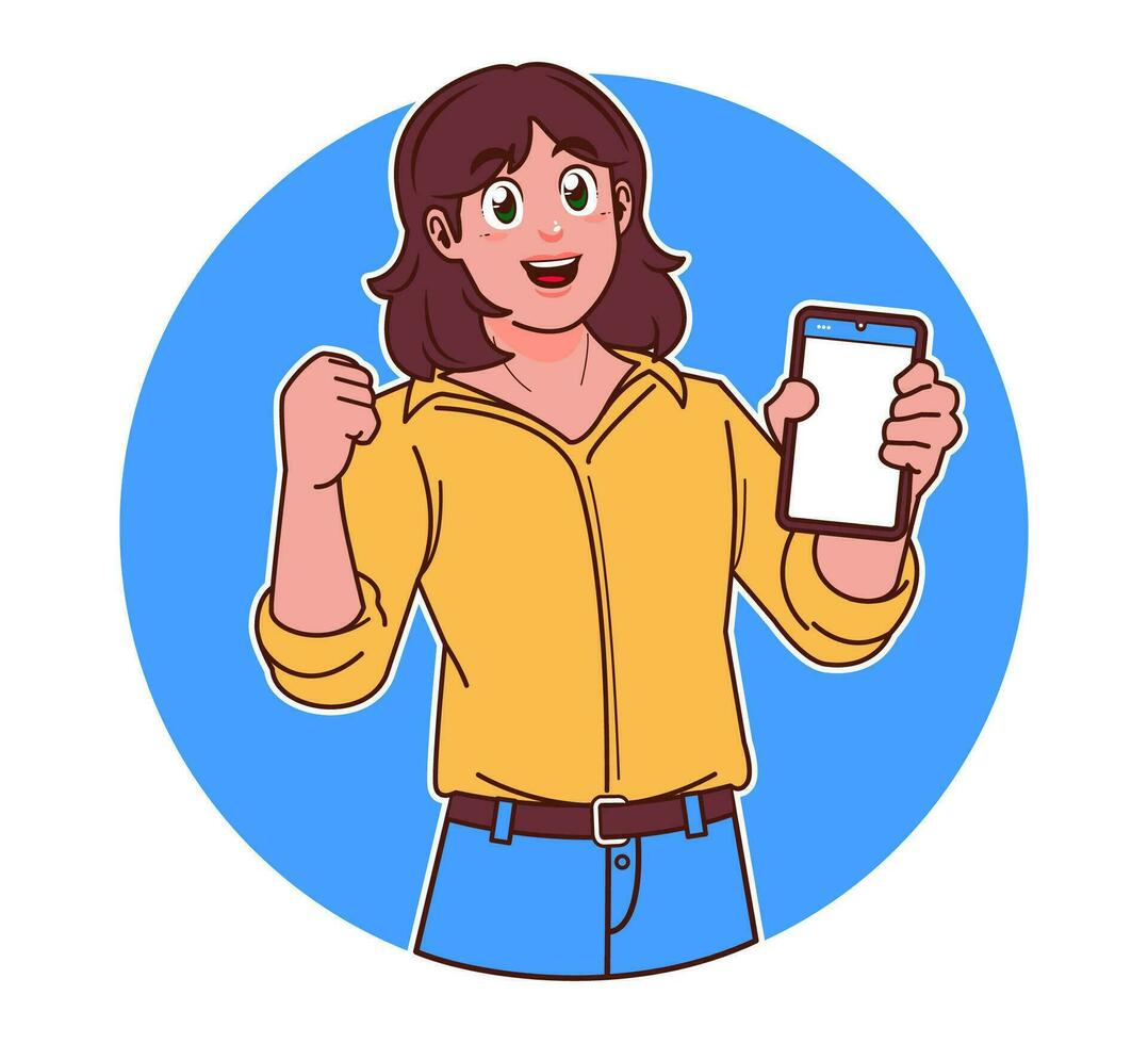 Woman holding smartphone vector