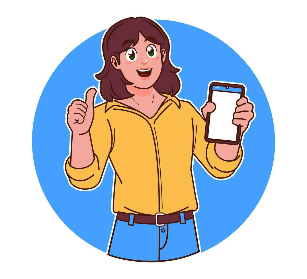 Woman holding smartphone vector