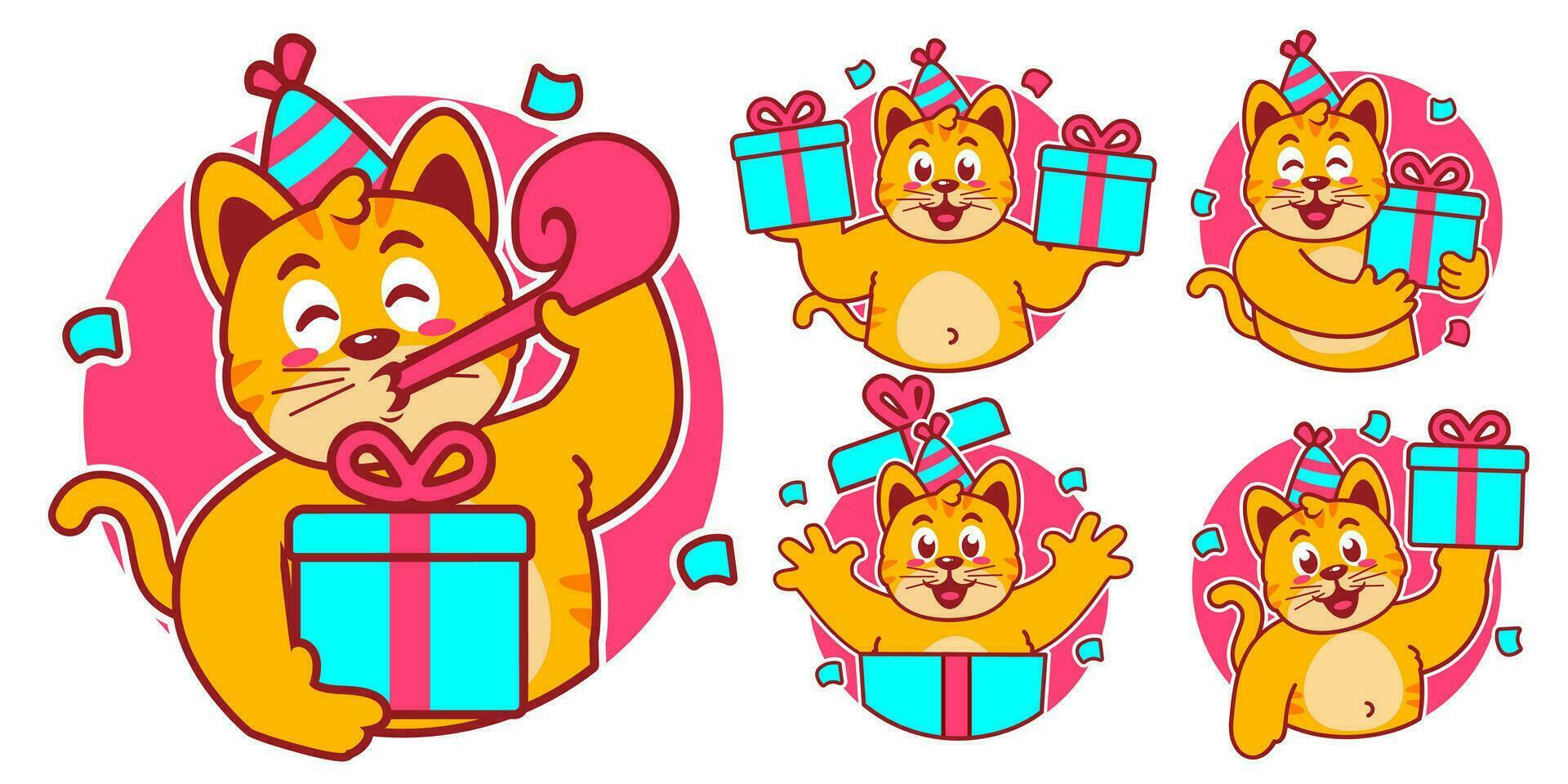 Birthday Cat stickers vector