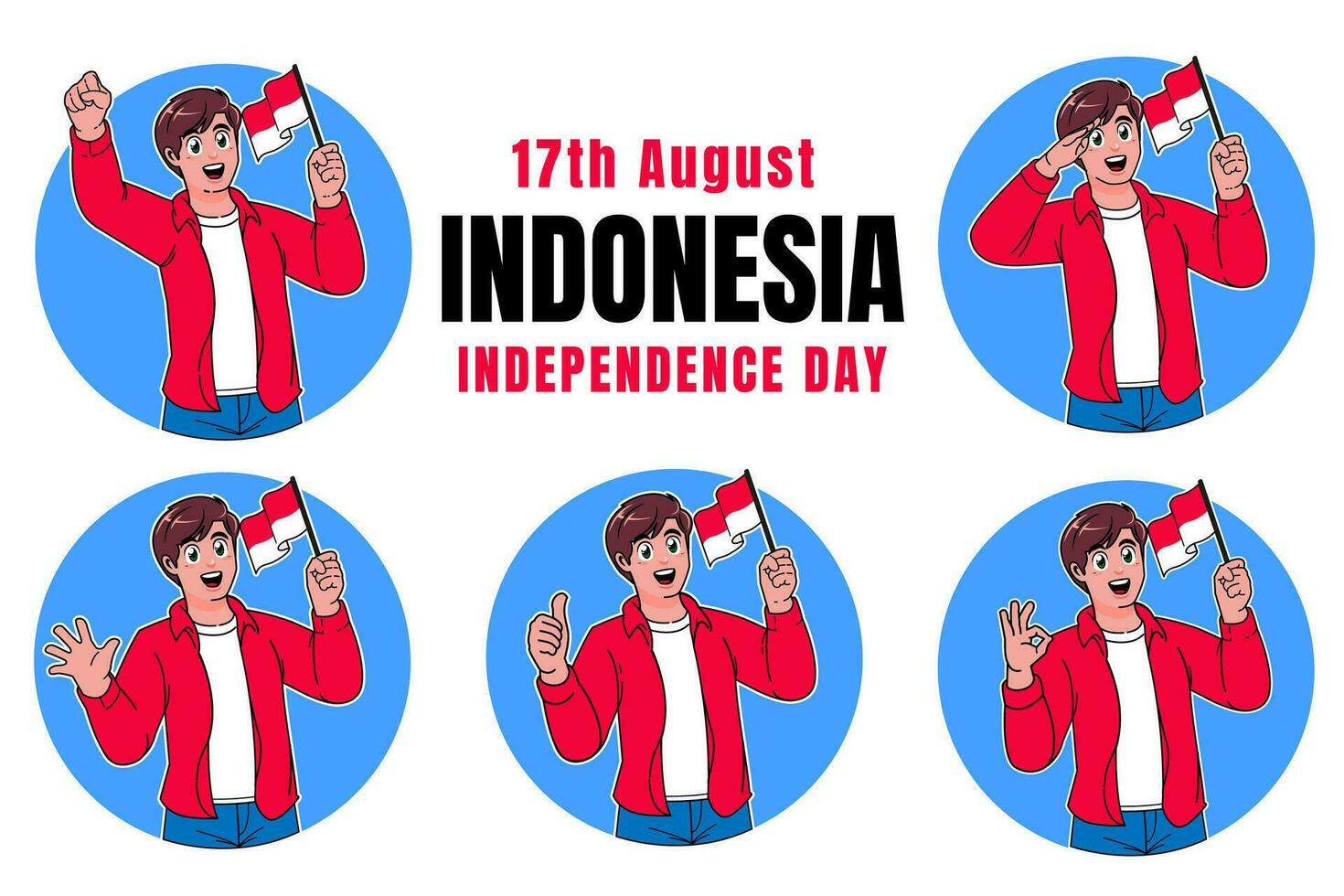 Man holding Indonesian flag, Indonesia Independence Day vector