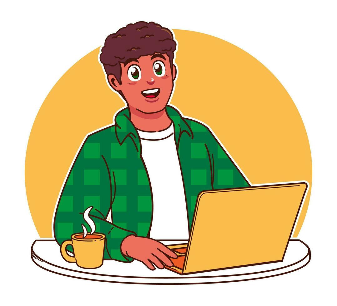 A black man studying or working on a laptop vector