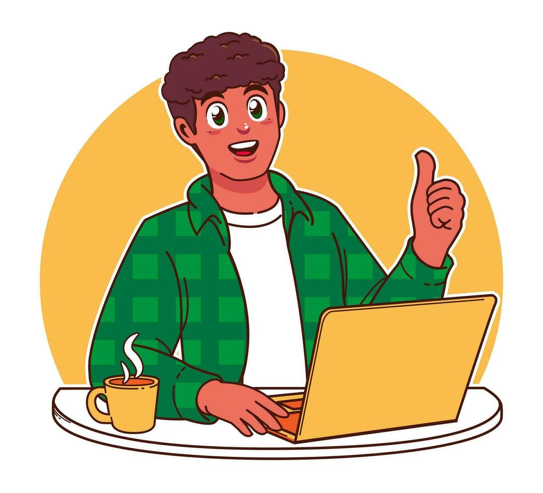A black man studying or working on a laptop vector