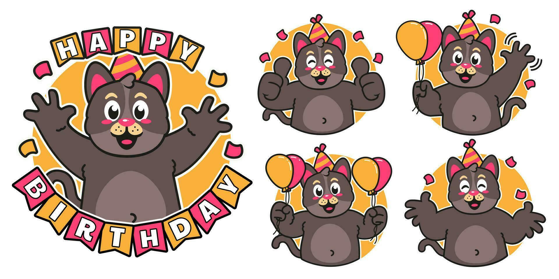 Birthday Black Cat stickers vector