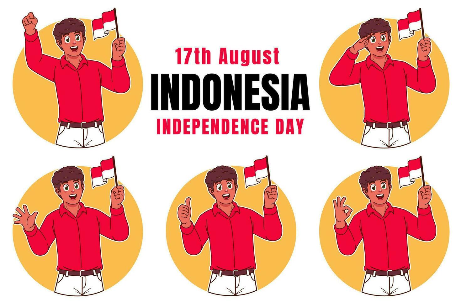 Man holding Indonesian flag, Indonesia Independence Day vector