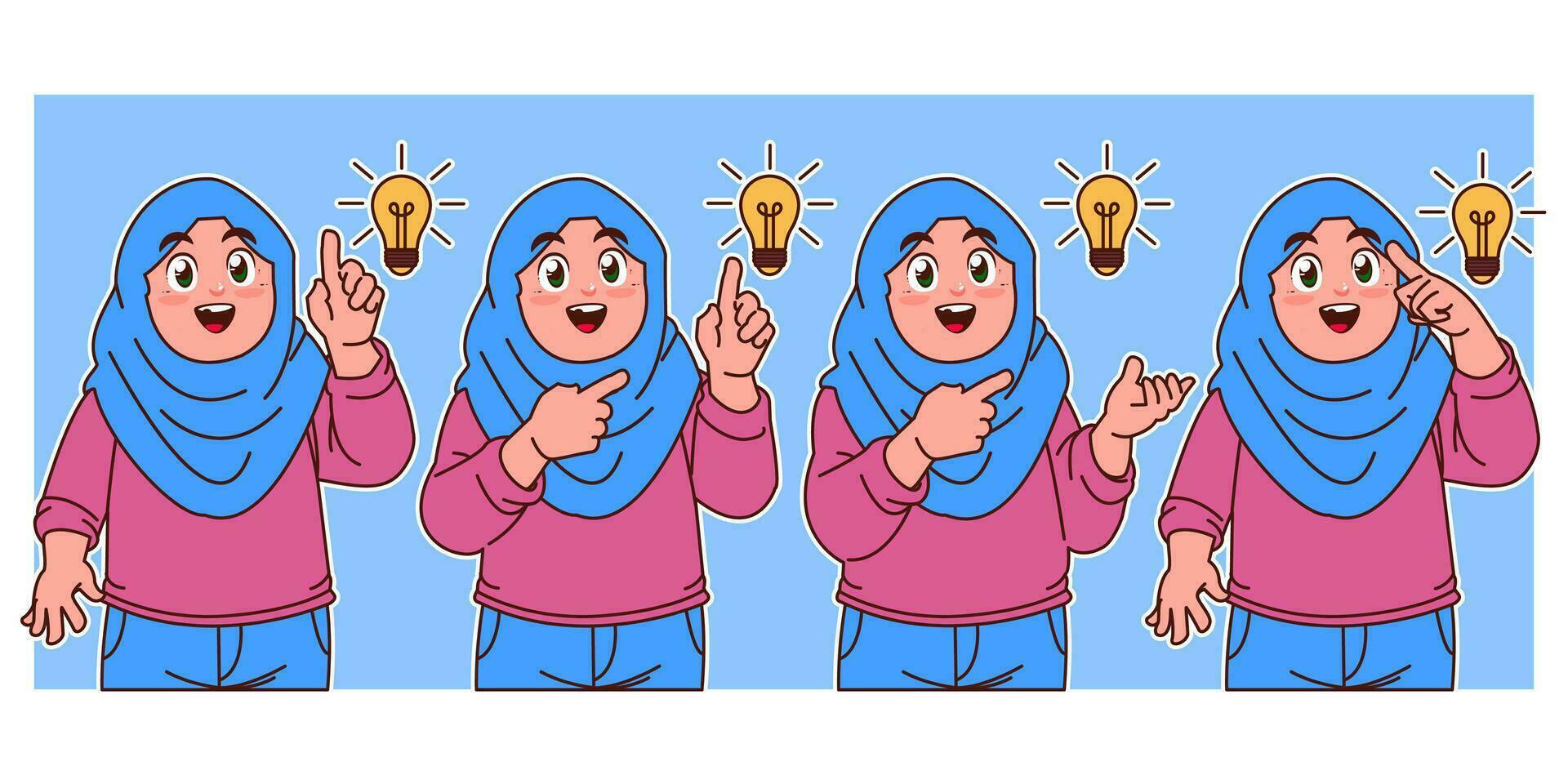 Hijab Child thinking with light bulb vector