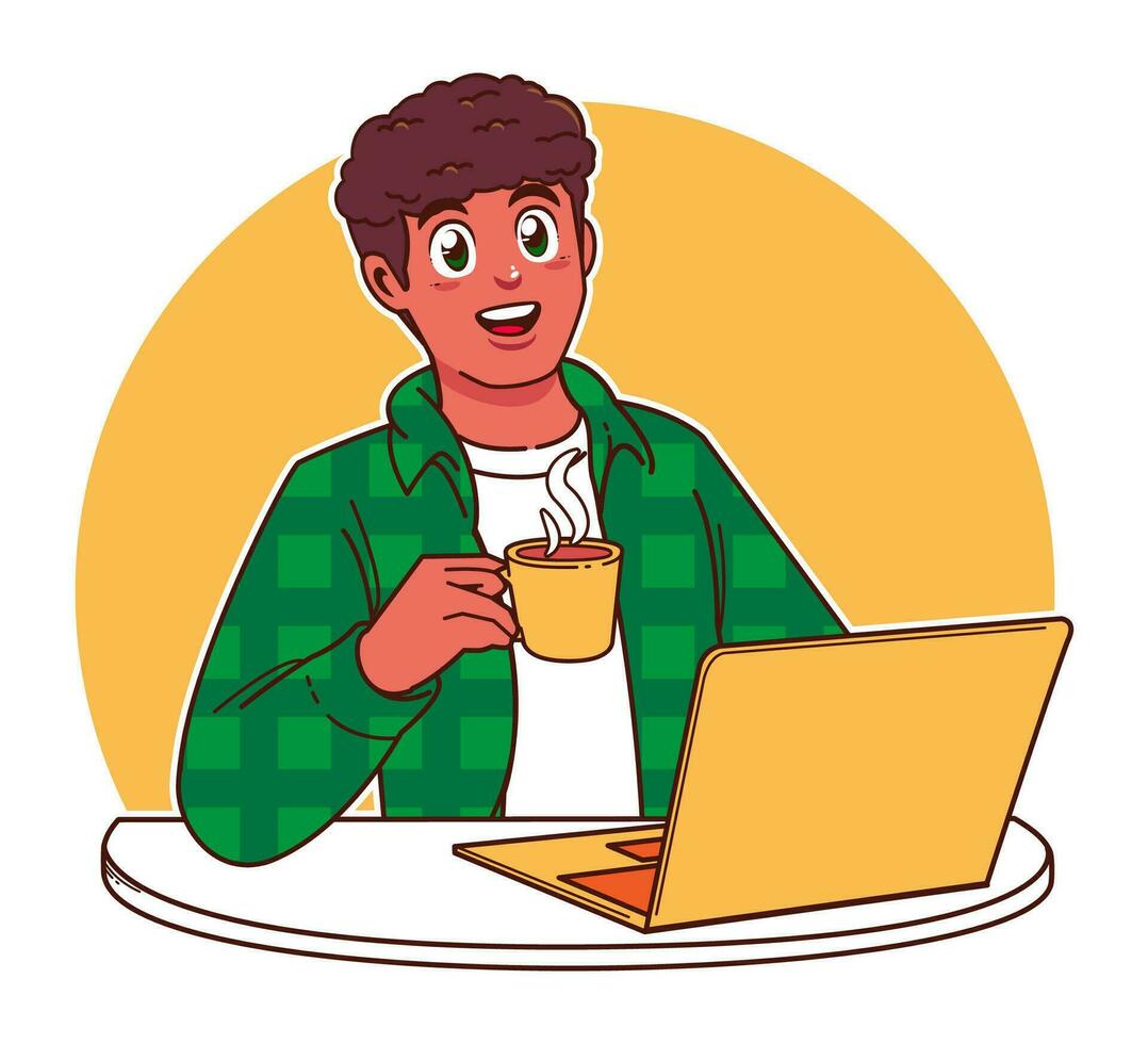 A black man studying or working on a laptop vector