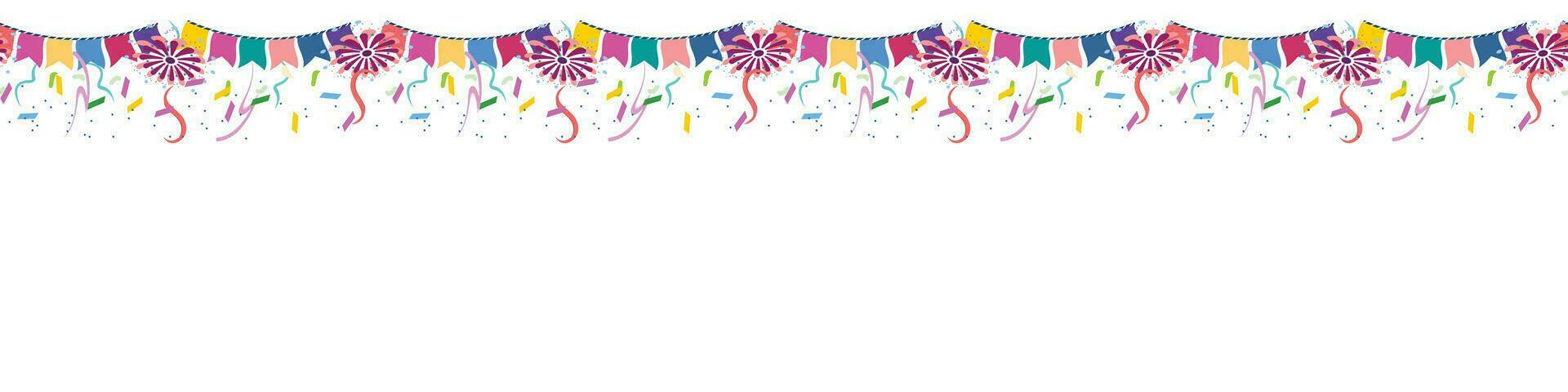 Carnival background with confetti, garland and fireworks vector