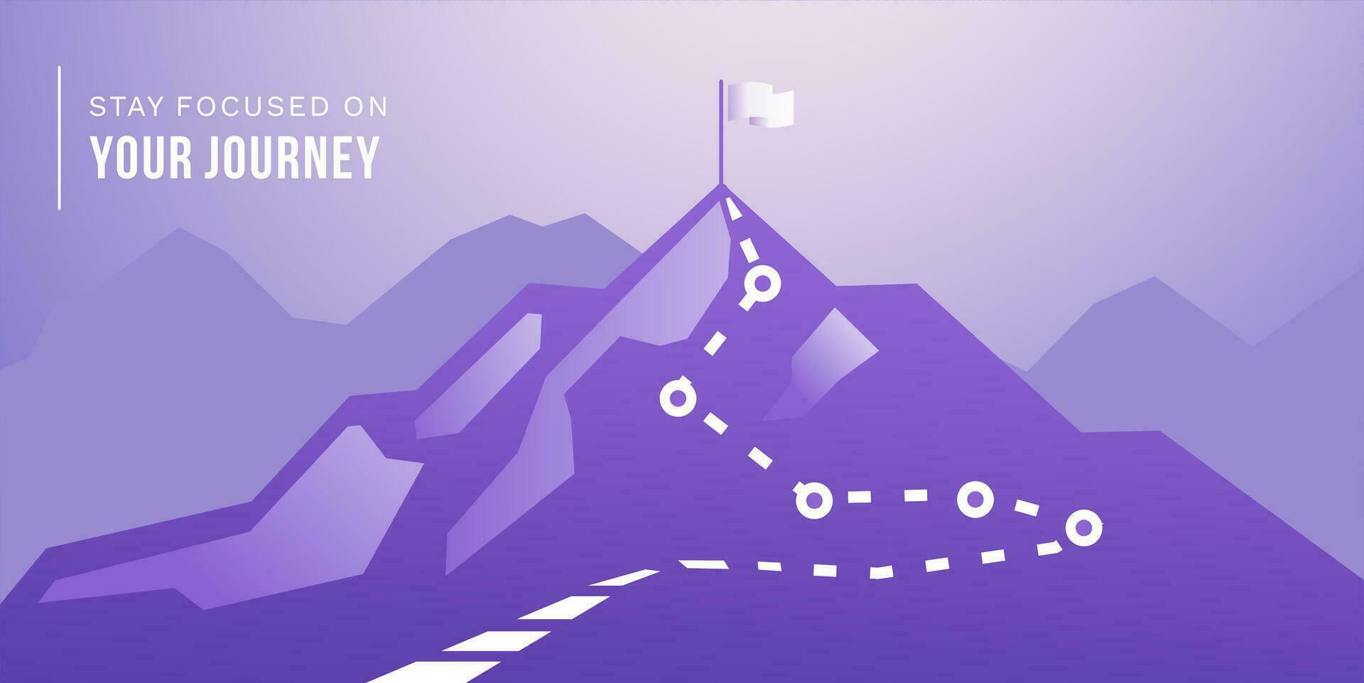 journey concept vector illustration of a mountain with path and a flag at the top, route to mountain peak, business journey and planning concept