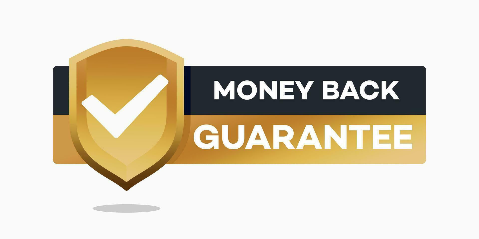 Money back guarantee label seal shield confidence in quality vector image. gold and black badge for guaranted product with money back concept ribbon