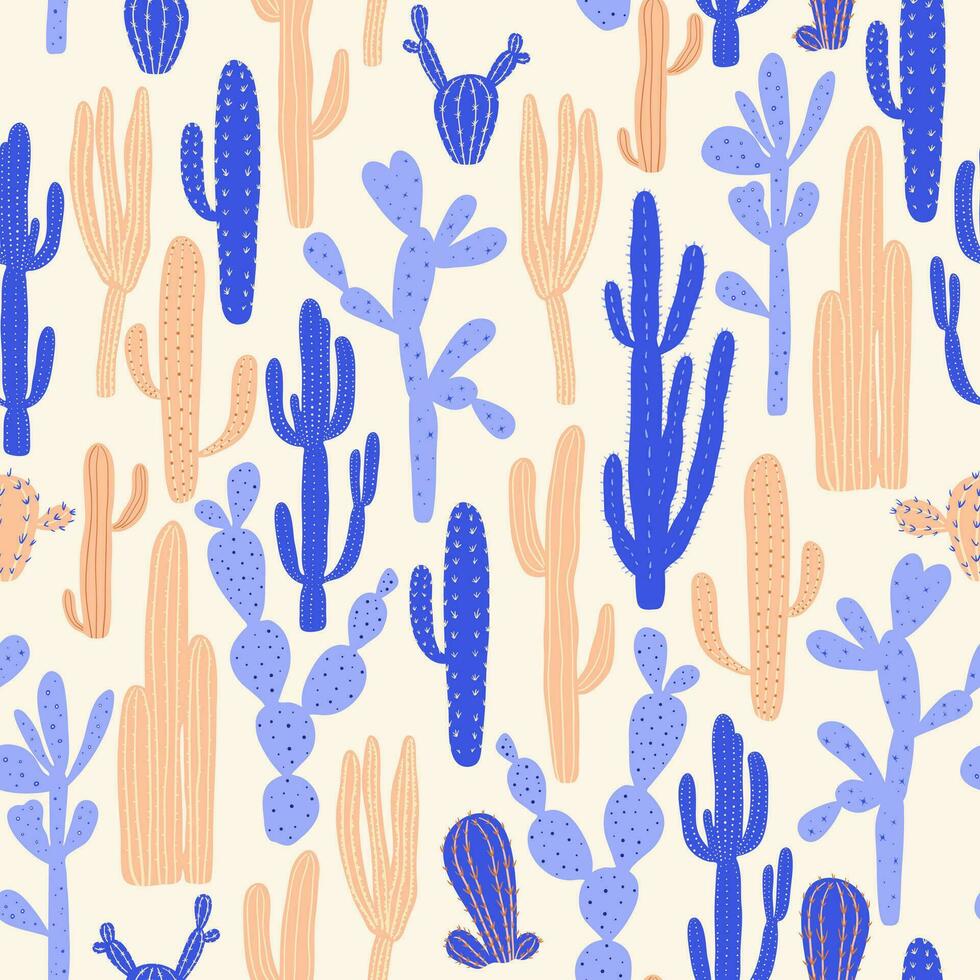 Cactuses and succulents bright seamless pattern. Abstract plants background vector