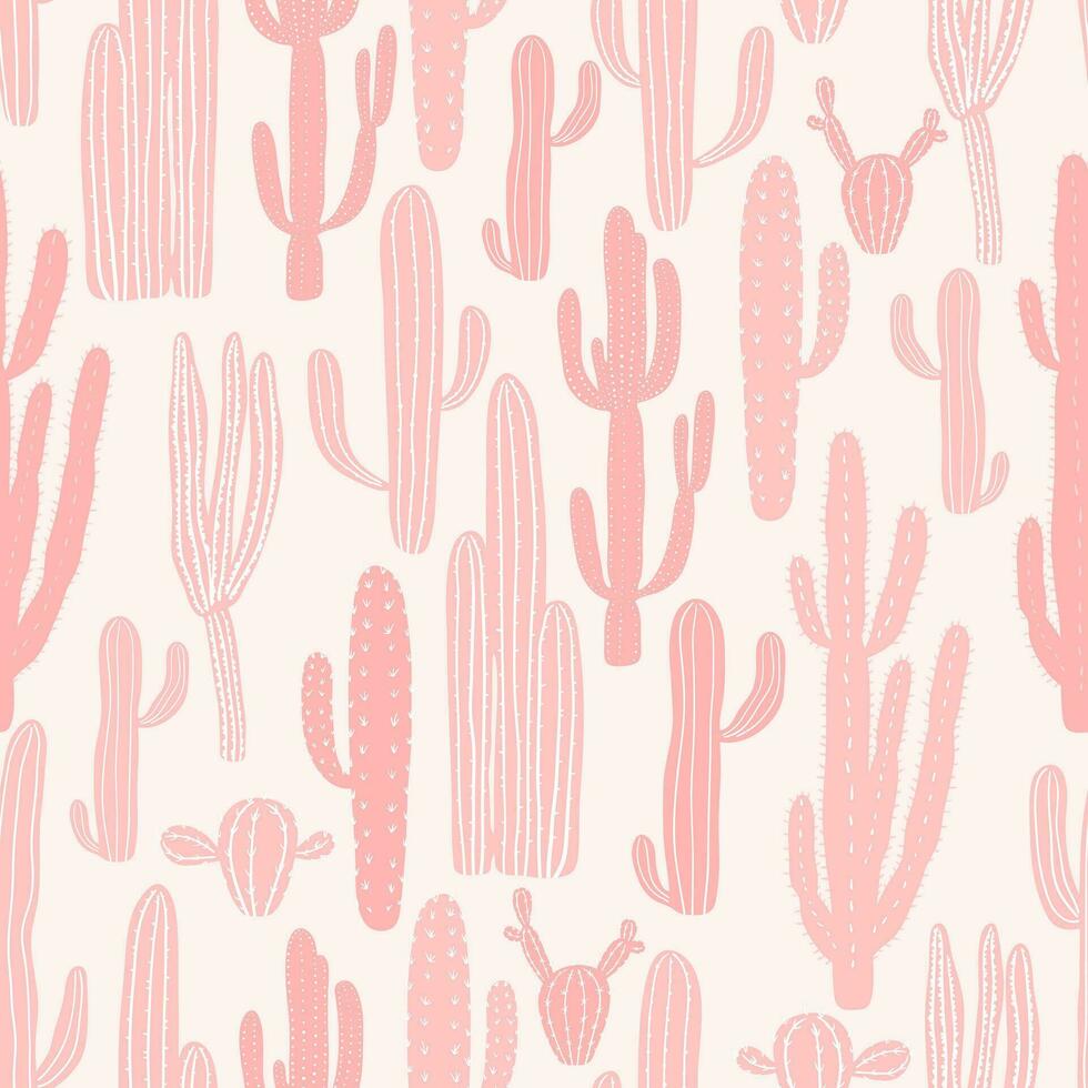 Monochrome seamless pattern with cactus in pink colors vector