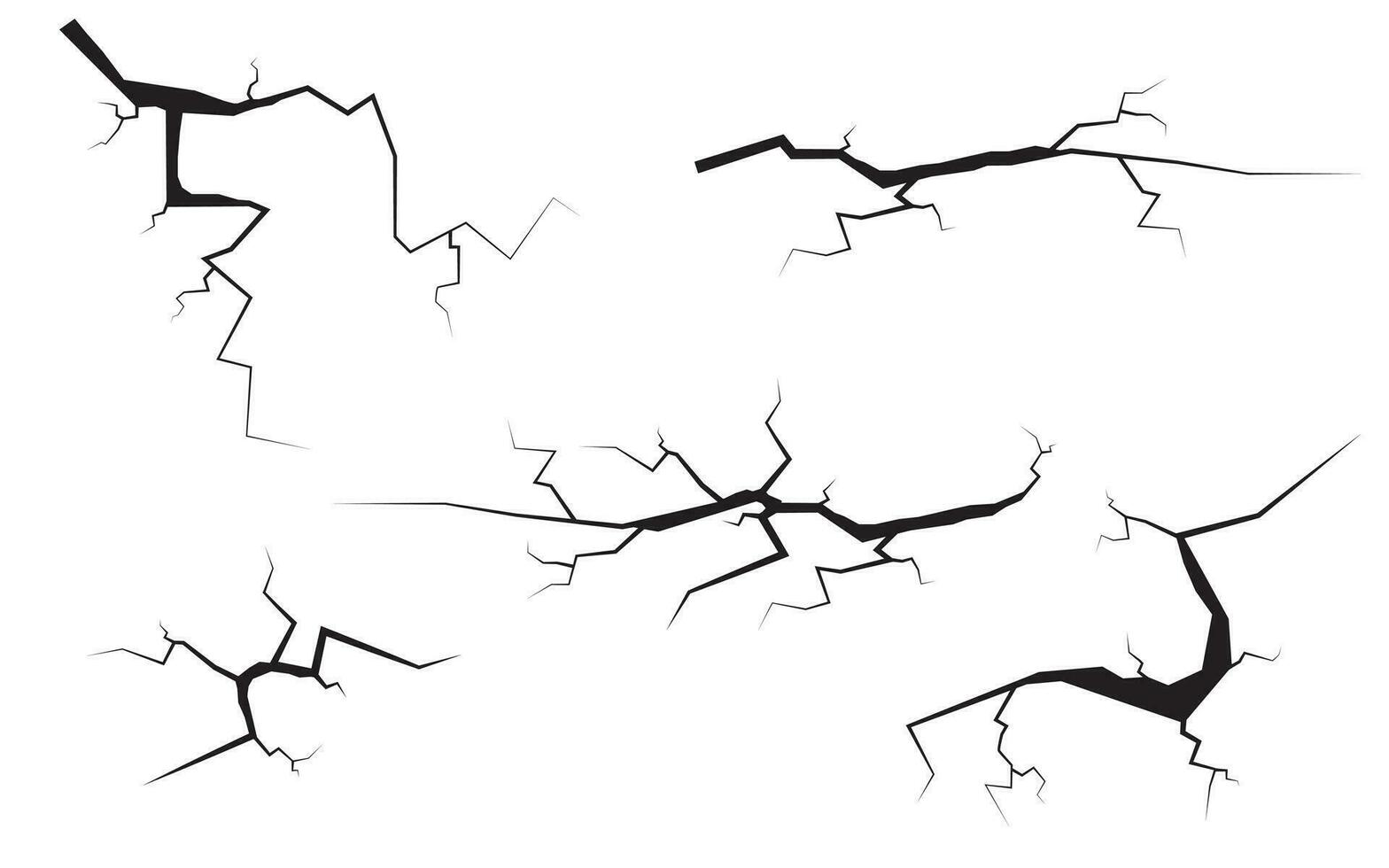 Collection of crack vectors. Collection of wall cracks. Different elements of black lightning. Ground cracks isolated on a white background vector