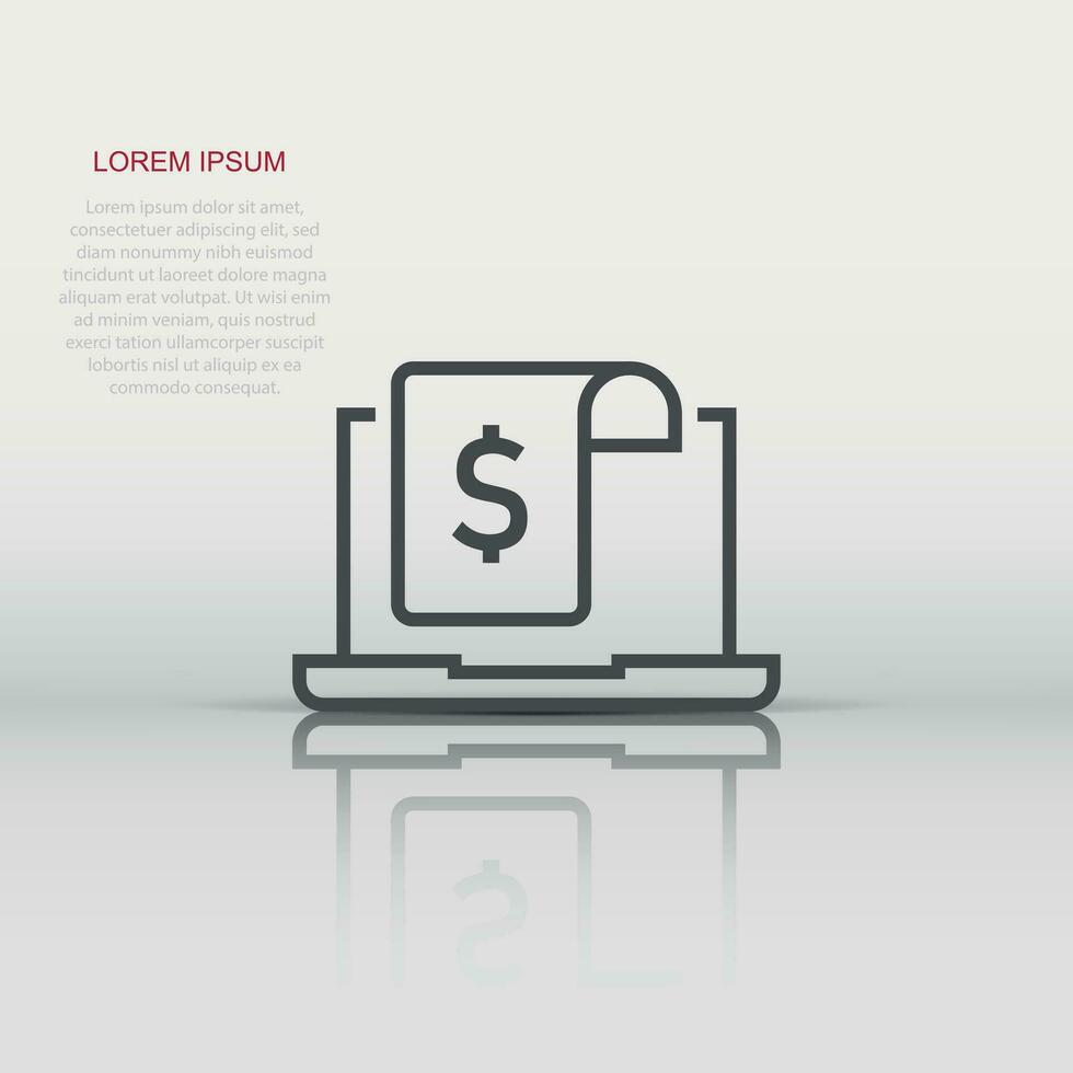 Laptop with money icon in flat style. Computer dollar vector illustration on white isolated background. Finance monitoring business concept.