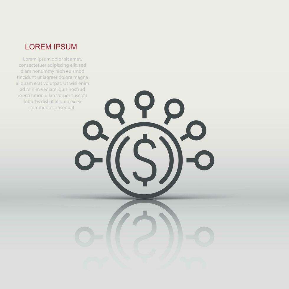 Money revenue icon in flat style. Dollar coin vector illustration on white isolated background. Finance structure business concept.