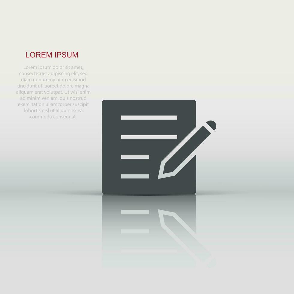 Blogging icon in flat style. Document with pen vector illustration on white isolated background. Content business concept.