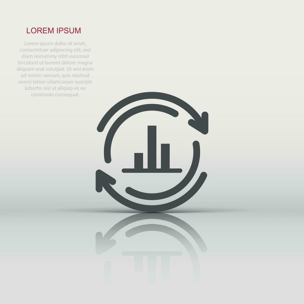 Growing bar graph icon in flat style. Increase arrow vector illustration on white isolated background. Infographic progress business concept.