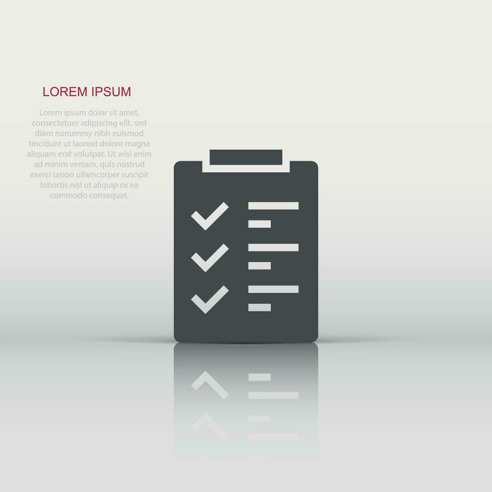 To do list icon in flat style. Document checklist vector illustration on white isolated background. Notepad check mark business concept.