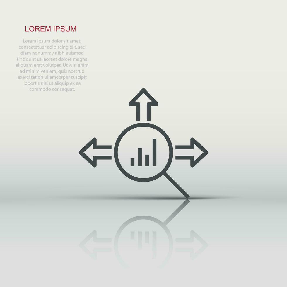 Market trend icon in flat style. Growth arrow with magnifier vector illustration on white isolated background. Increase business concept.