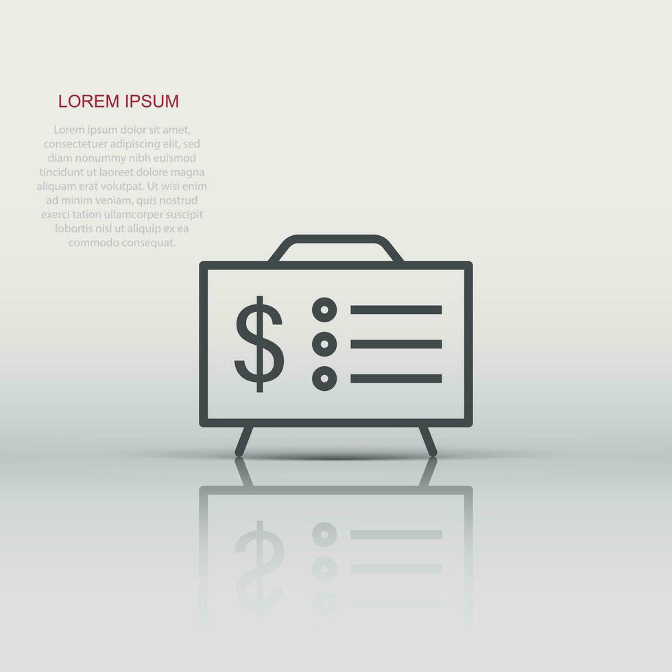 Financial presentation icon in flat style. Money analysis vector illustration on white isolated background. Marketing chart business concept.