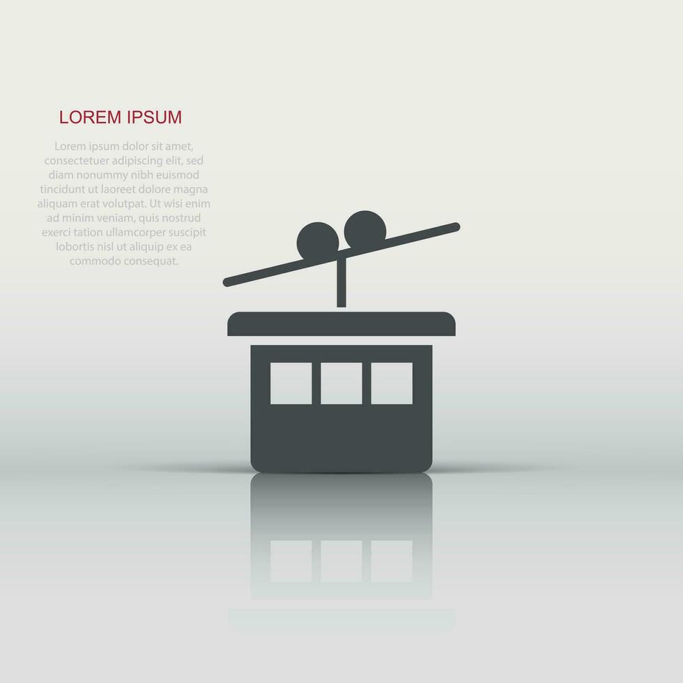 Cable car icon in flat style. Elevator cabin vector illustration on white isolated background. Cableway business concept.