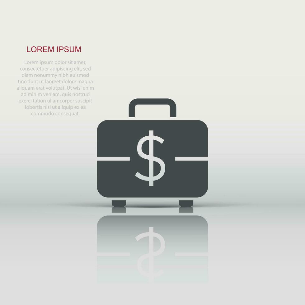Money briefcase icon in flat style. Cash box vector illustration on white isolated background. Finance business concept.