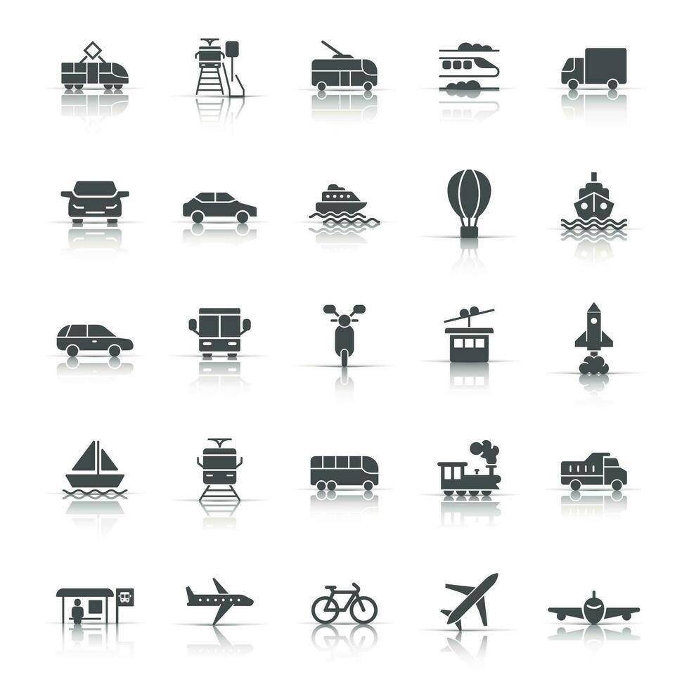 icono de transporte establecido en estilo plano. ilustración de colección de vectores de coche sobre fondo blanco aislado. concepto de negocio de transporte de envío.