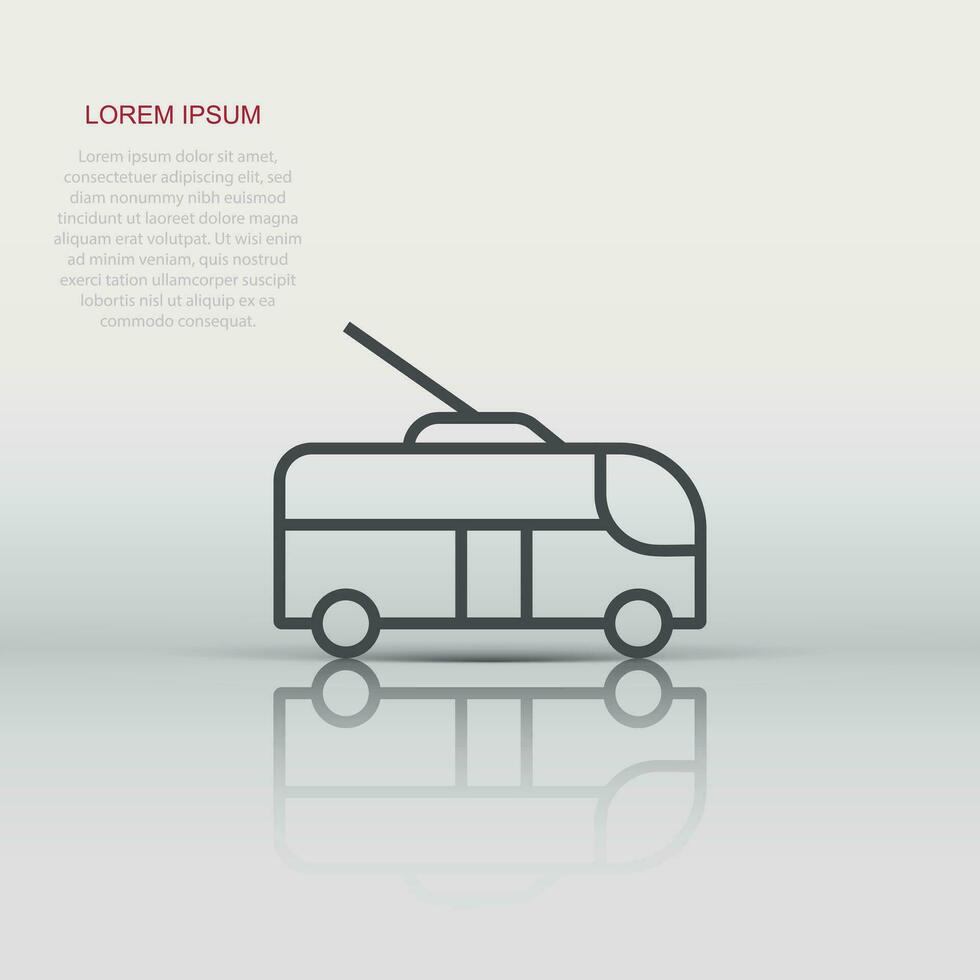 Trolleybus icon in flat style. Trolley bus vector illustration on white isolated background. Autobus vehicle business concept.