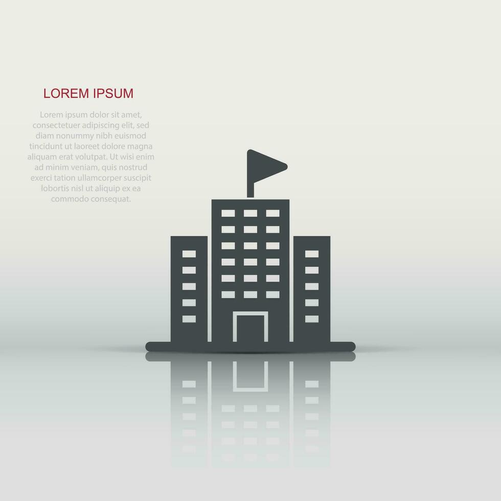 Building icon in flat style. Town skyscraper apartment vector illustration on white isolated background. City tower business concept.