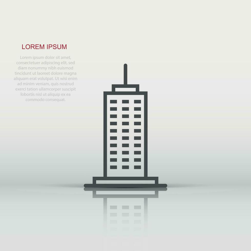 Building icon in flat style. Town skyscraper apartment vector illustration on white isolated background. City tower business concept.