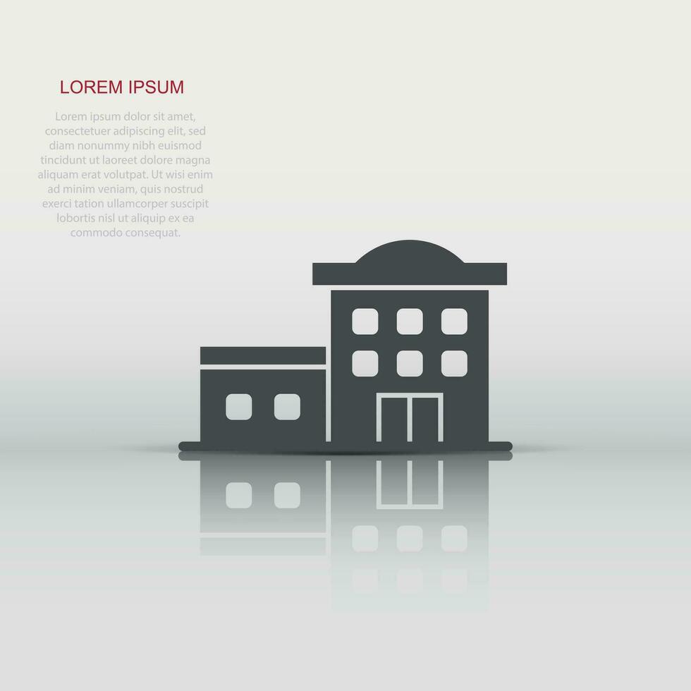Building icon in flat style. Town skyscraper apartment vector illustration on white isolated background. City tower business concept.