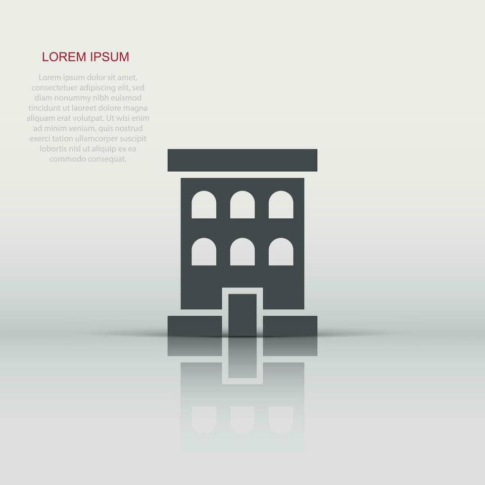Building icon in flat style. Town skyscraper apartment vector illustration on white isolated background. City tower business concept.