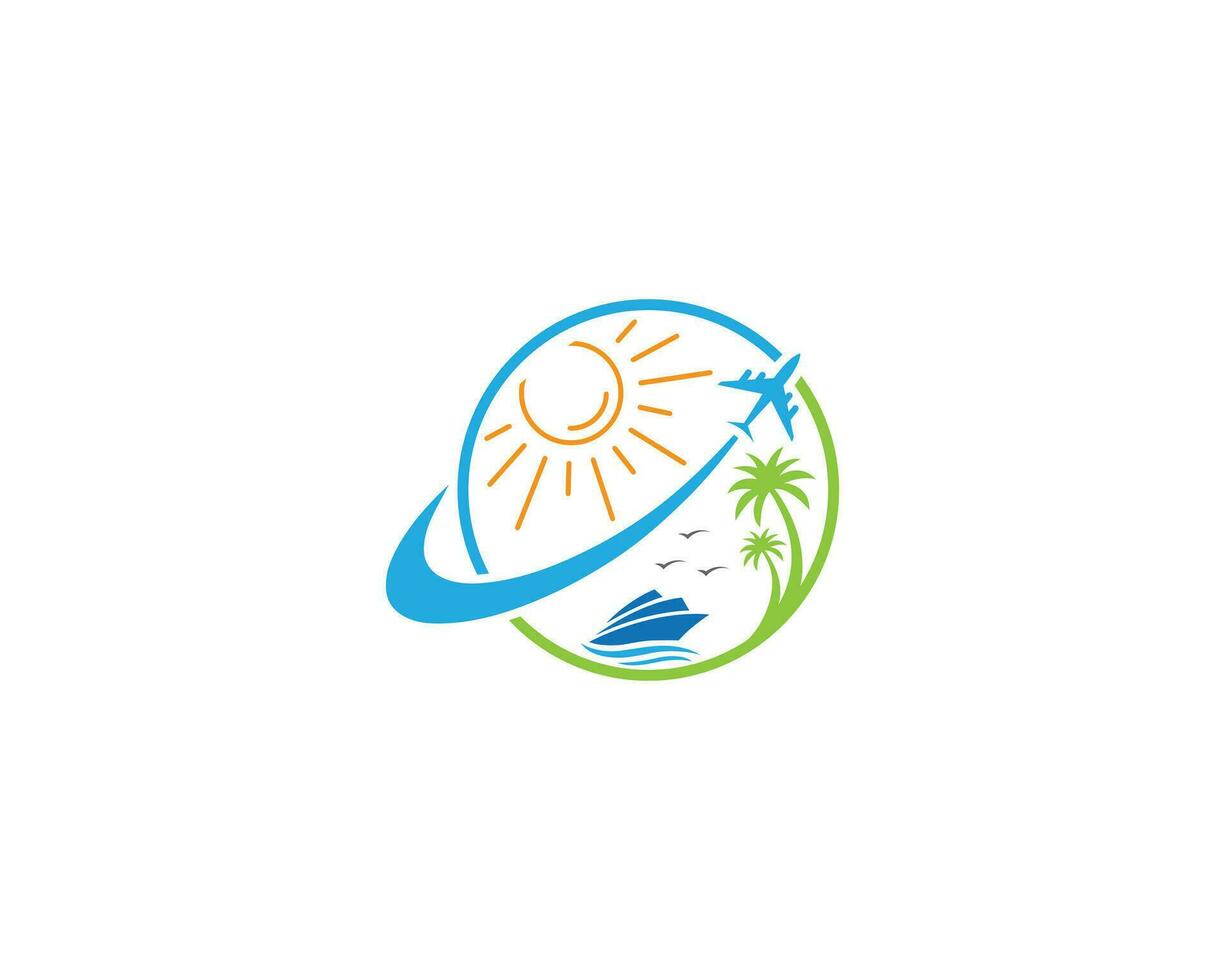 moderno viaje y playa con palma árbol logo diseño icono vector concepto.