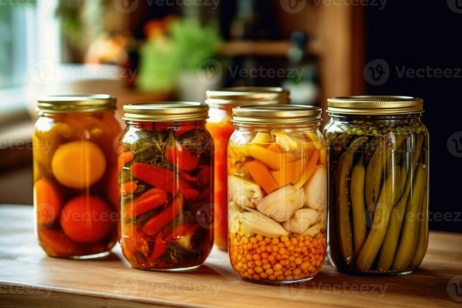 canned vegetables in The kitchen table Food Photography AI Generated photo