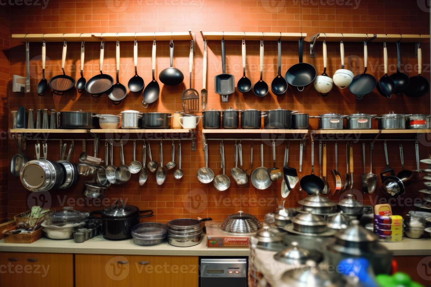 valores foto de dentro cocina herramientas tienda ai generado