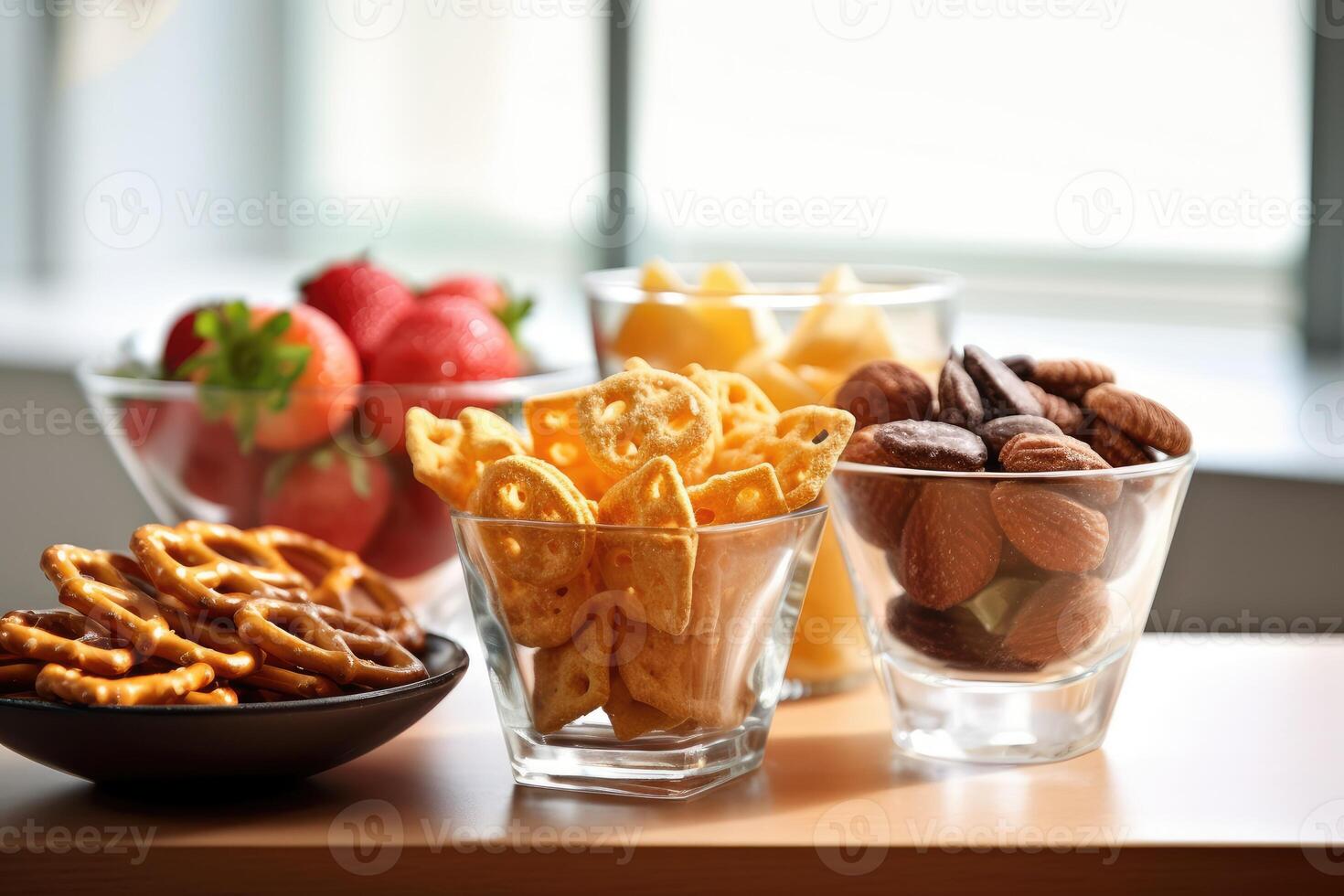 caloría meriendas en el cocina mesa comida fotografía ai generado foto