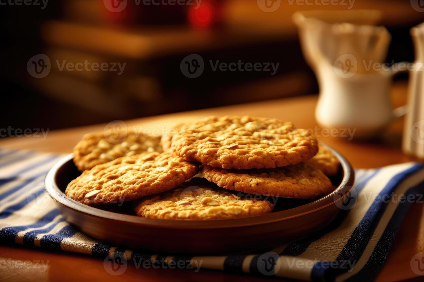 oatmeal cookies in the kitchen table Food Photography AI Generated photo