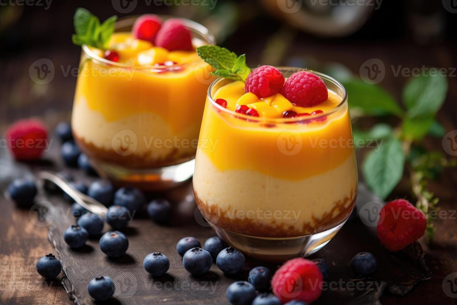 puding fruit cocktail in The kitchen table Food Photography AI Generated photo