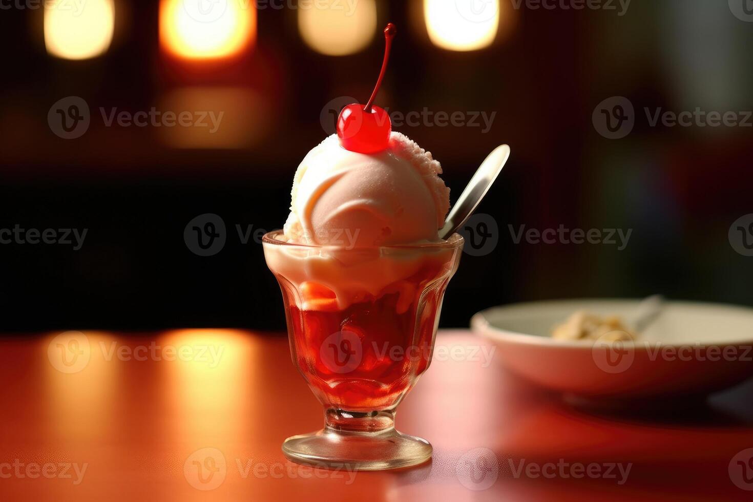 red light sundae in the kitchen table Food Photography photo