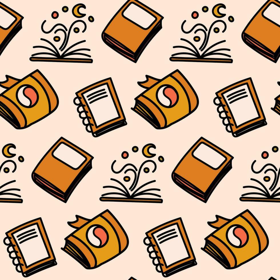 Cozy seamless pattern with books doodle illustration. Vector artwork featuring a delightful assortment of books creating a warm and inviting ambiance