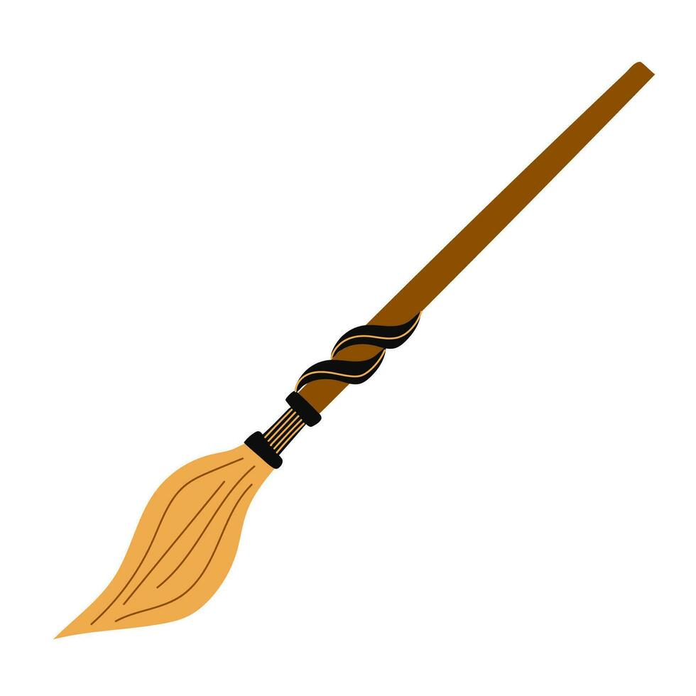 Witch s broom. Hand-drawn vector Halloween broom isolated on a white background. Flat style.