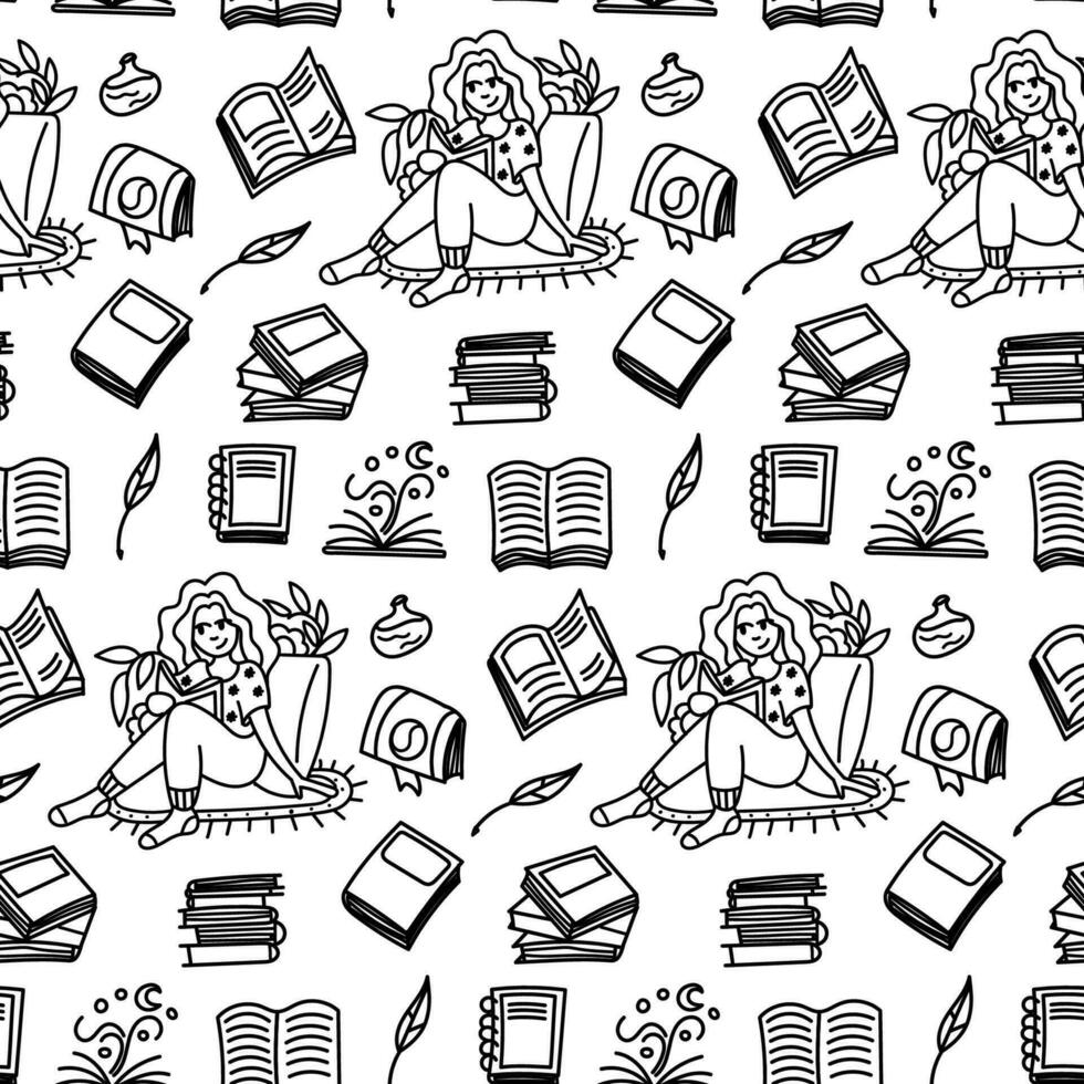 Cozy seamless pattern with books doodle illustration. Vector artwork  featuring a delightful assortment of books creating a warm and inviting  ambiance 26564732 Vector Art at Vecteezy
